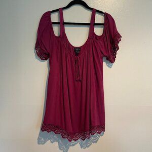 Rue 21 Plus Size Maroon Cold Shoulder Top 1X